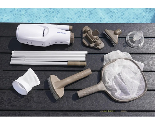 Kit de nettoyage de piscine Marimex avec aspirateur de piscine, manche, brosses et épuisette