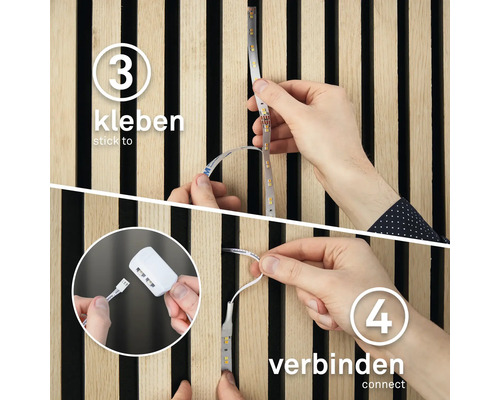 Fixation et connexion d''une bande LED sur un mur en lambris de bois