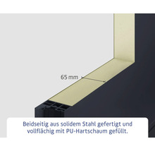 Querschnitt eines 65 Millimeter dicken Stahlrahmens mit Polyurethan Hartschaumfüllung