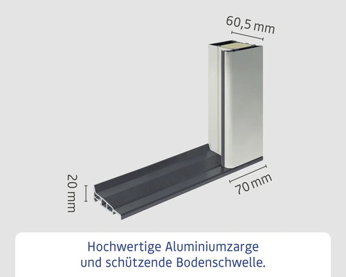 Aluminiumtürzarge mit Bodenschwelle und Maßangaben