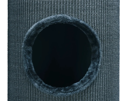 Vue détaillée d''une entrée d''arbre à chat avec revêtement en sisal et bordure en tissu