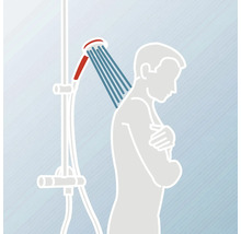 Illustration einer Person, die unter der Dusche steht