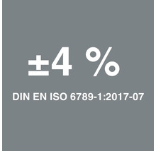 Symbole : Déviation de plus ou moins 4 % selon DIN EN ISO 6789-1:2017-07