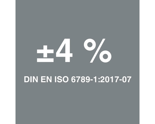 Symbole : Déviation de plus ou moins 4 % selon DIN EN ISO 6789-1:2017-07