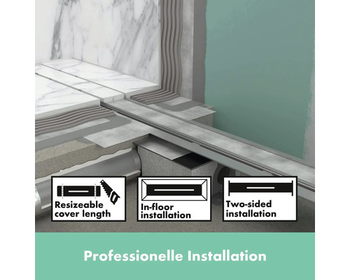 Professionelle Installation einer Duschrinne mit der Eigenschaft anpassbare Abdeckungslänge und Möglichkeit zur Bodeninstallation sowie zweiseitigen Installation