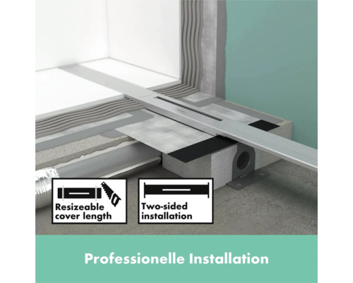 Badezimmerbodeneinbau mit Ablaufrinne mit anpassbarer Länge und zweiseitiger Installation