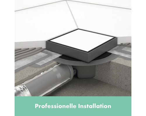 Professionelle Installation einer Duschrinne im Boden.