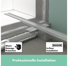 Bodenebene Dusche mit Wasserablauf und zugehörigen Dichtmanschetten für den professionellen Einbau.