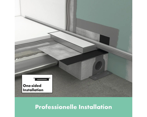 Professionelle Installation einer Duschrinne mit einseitiger Installation.