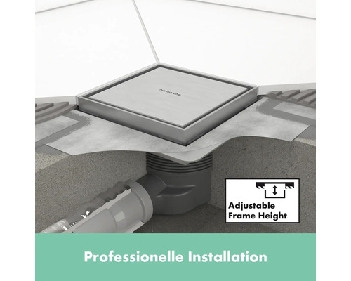Hansgrohe Bodenablauf mit höhenverstellbarem Rahmen für professionelle Installation