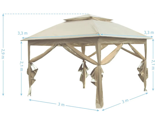Pavillon de jardin mesurant 3 mètres sur 3 mètres et d''une hauteur de 2,9 mètres