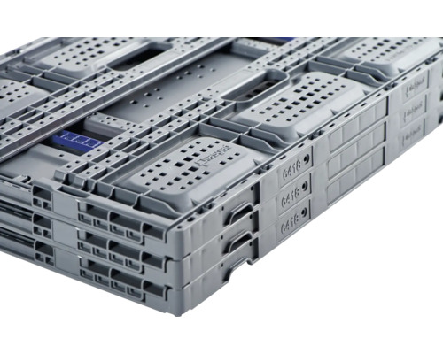 Pile de bacs Euro en plastique gris avec poignées