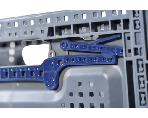 Detailansicht eines Kunststoffbehälters mit Verriegelungsmechanismus