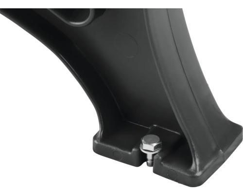 Vue détaillée d''un pied de barre de toit noir avec raccord vissé.