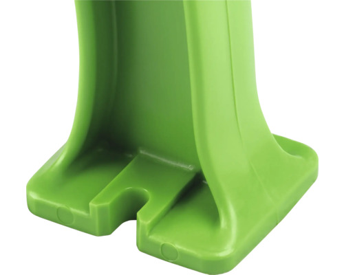Vue détaillée d''un pied de support vert en plastique.