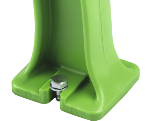 Vue détaillée d''un support d''appareil vert avec vis de fixation