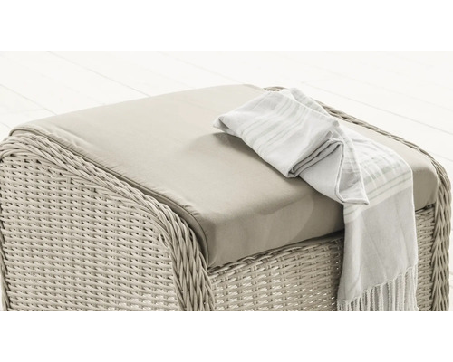 Tabouret de jardin en rotin avec coussin et couverture