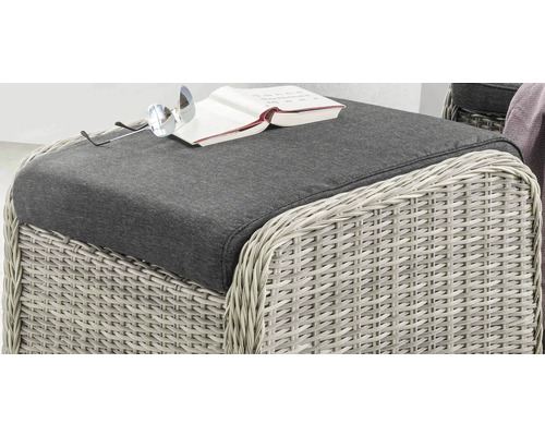 Tabouret de jardin avec revêtement gris, lunettes et livre