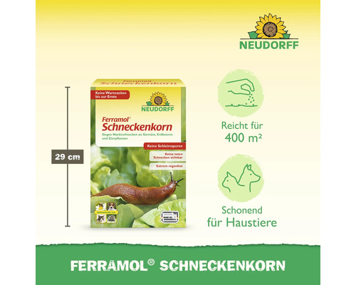 Ferramol Schneckenkorn Packung, 29 cm hoch, gegen Nacktschnecken an Gemüse, Erdbeeren und Zierpflanzen, Marke Neudorff