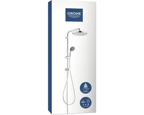 Grohe Logo. Duschsystem mit Kopfbrause und Handbrause.