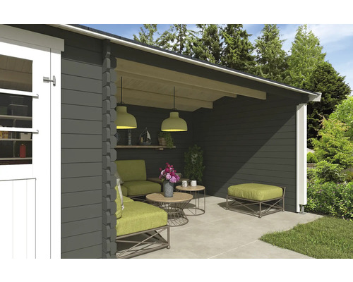 Seitenwand Outdoor Life für Gartenhaus Tampa St, Louis Jelle 295 x 182,4 cm graugrün Gartenhaus mit überdachter Terrasse und Gartenmöbeln