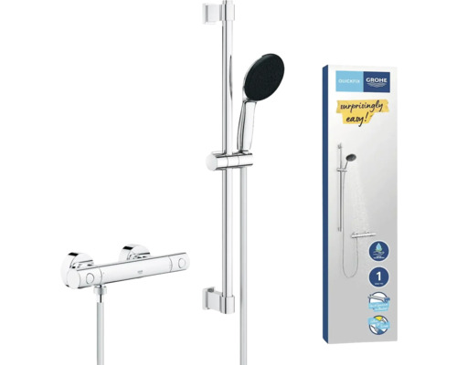 Grohe Duschsystem mit Handbrause, Brausestange und Thermostatarmatur