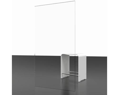 Freistehende transparente Acrylglasscheibe mit weißem Tisch