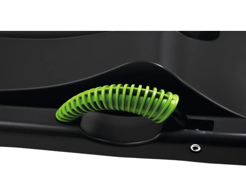 Detailansicht eines schwarzen Produkts mit einem grünen Griff.