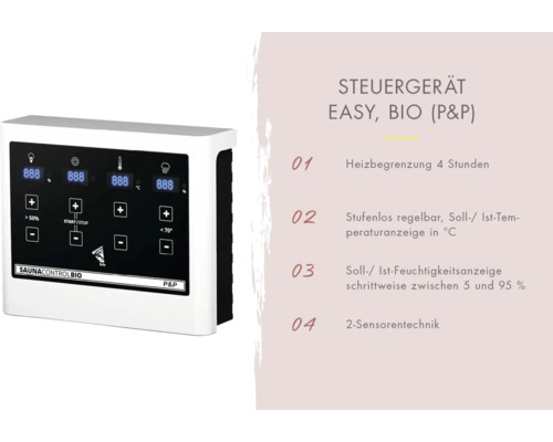 Saunasteuergerät Easy Bio zur Steuerung von Temperatur und Luftfeuchtigkeit