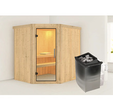 Sauna d''angle avec poêle de sauna et pierres de sauna