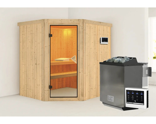 Sauna en bois avec poêle de sauna et commande