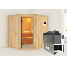 Ecksauna mit Saunaofen und digitalem Steuergerät