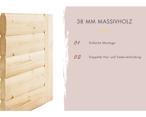 38 Millimeter Massivholzwand mit Nut und Feder