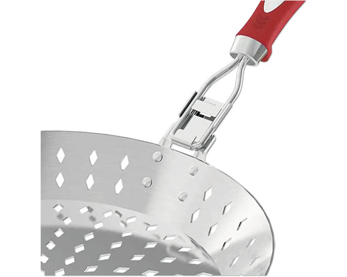 Écumoire à frire en acier inoxydable avec trous et manche rouge
