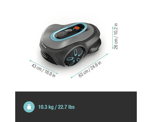 Gardena Mähroboter mit Größenangaben