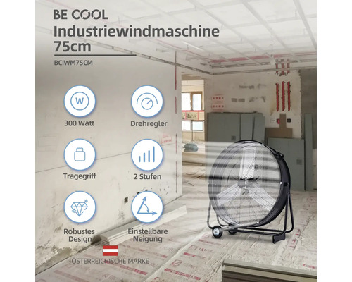 Ventilateur industriel Be Cool 75 centimètres avec puissance de 300 watts et bouton rotatif dans la pièce