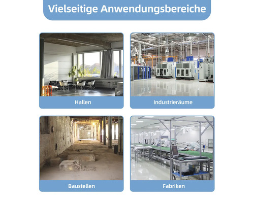 Anwendungsbereiche: Hallen, Industrieräume, Baustellen, Fabriken