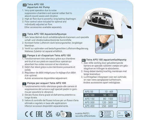 Tetra APS 100 Aquarienluftpumpe Produktinformationen