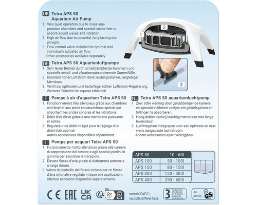 Tetra APS 50 Aquarienluftpumpe Produktinformationen