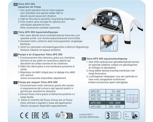 Tetra APS 300 Aquarienluftpumpe mit Luftstromregulierung