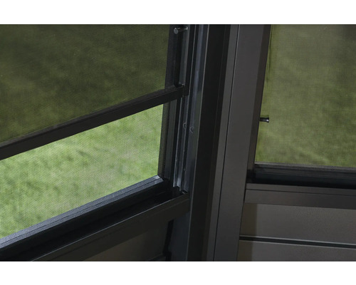 Detailansicht eines Insektenschutzgitters in einem Fensterrahmen