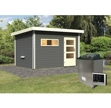 Sauna avec poêle de sauna dans le jardin