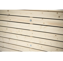 Vue détaillée d''un mur en bois avec des planches horizontales et des vis