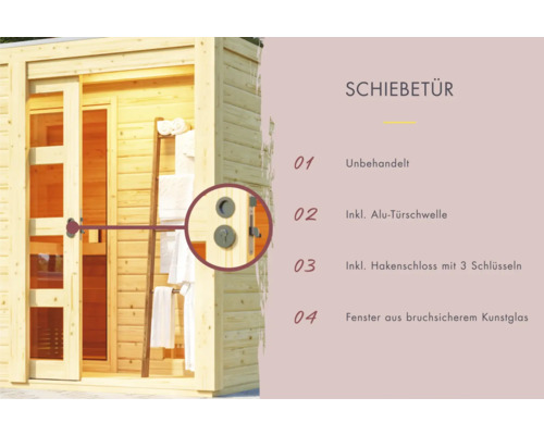 Holzgartenhaus mit Schiebetür, Hakenverschluss und Fenstern aus Sicherheitsglas