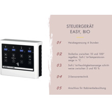 Massivholzsauna Karibu Sonja inkl. 9 kW Bio Ofen u.ext.Steuerung ohne Dachkranz mit Holztüre und Isolierglas wärmegedämmt