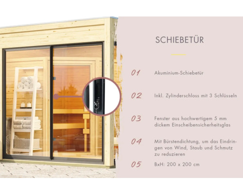 Aluminium Schiebetür mit Zylinderschloss und Sicherheitsglas, 200x200 cm