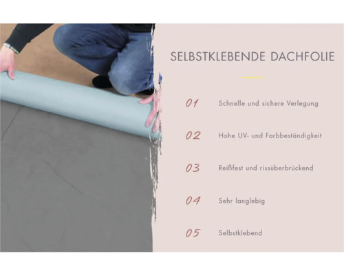 Selbstklebende Dachfolie wird ausgerollt.