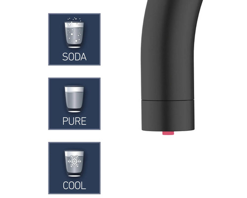 Robinet avec symboles pour eau gazeuse, eau plate et eau fraîche