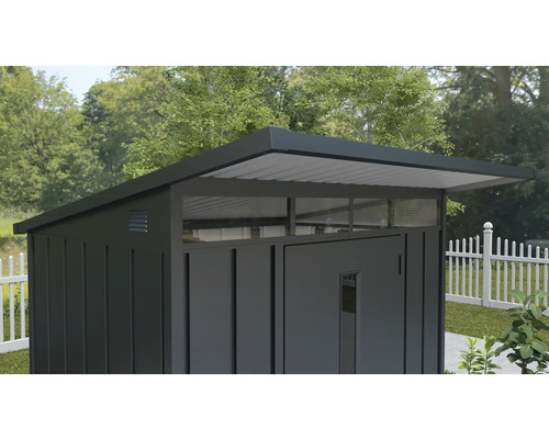 Metall Gerätehaus mit Pultdach im Garten