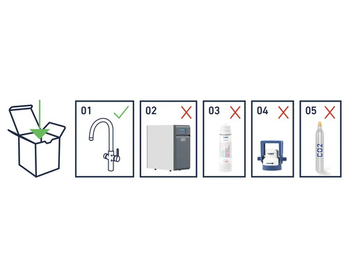 Contenu de la livraison d''un appareil de gazéification de l''eau avec robinet